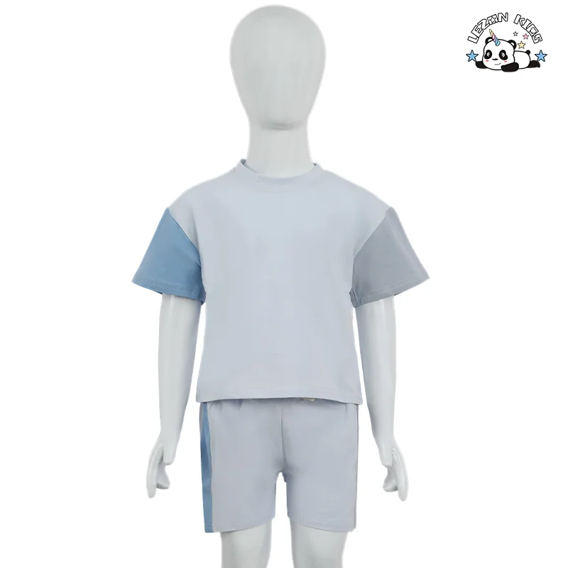 LEZONKIDS - Customizable New Style Boy Color Block Boy Set Short Sleeve T Shirt Shorts 2 Piece Child Jogger Set